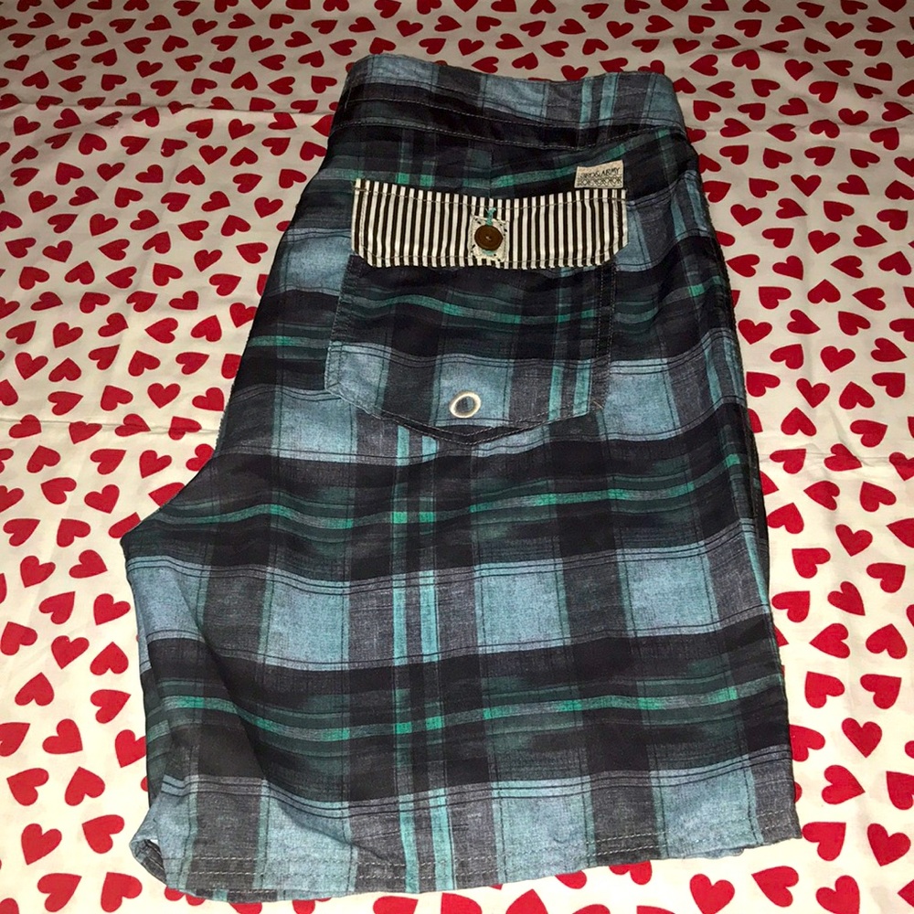 Black,green & blue plaid 3RD & ARMY shorts (38)